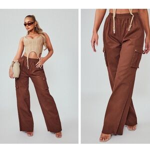 ⚫️ Chocolate Wide Leg High Waisted Cargo Pants TALL SIZE 10
